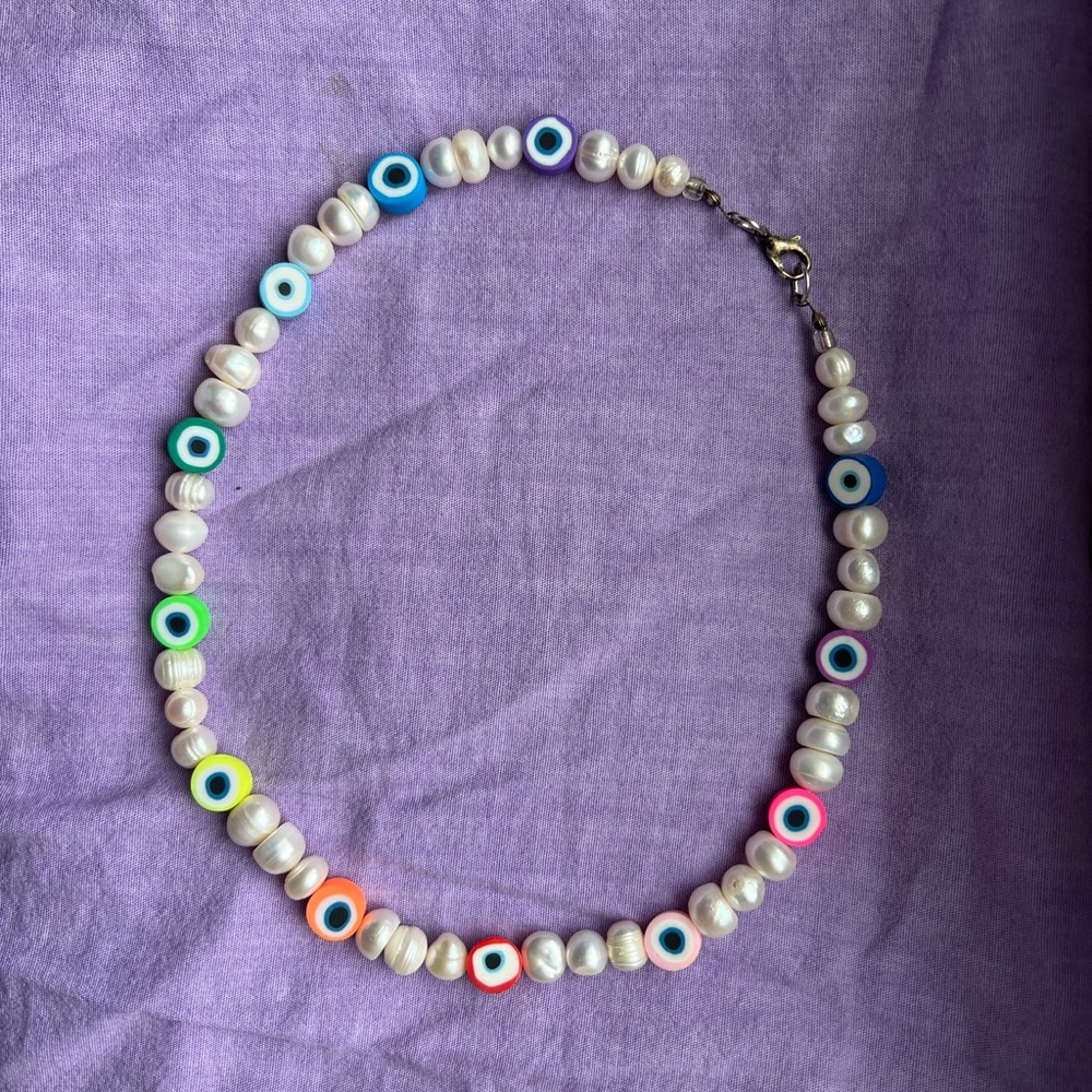 Rainbow Evil Eye Necklace with Pearls